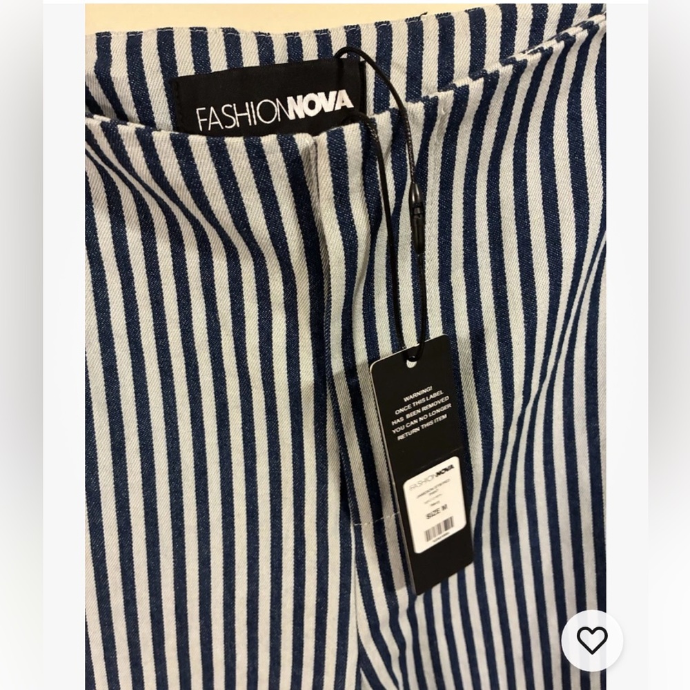 NWT Fashion Nova Jameson Navy Striped Mid Rise Wide Leg Pant Size M - Picture 6 of 8